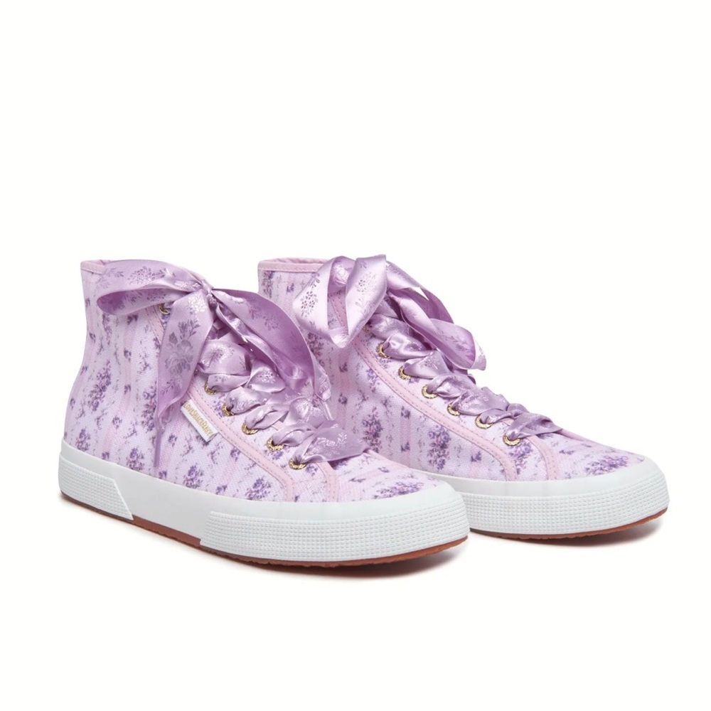 Lavender High-Top Floral Ribbon Sneakers - Women